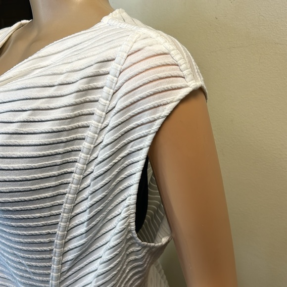 T Tahari White Twist Dress Midi sleeveless Cowlneck  sheer striped size XL - Picture 16 of 17